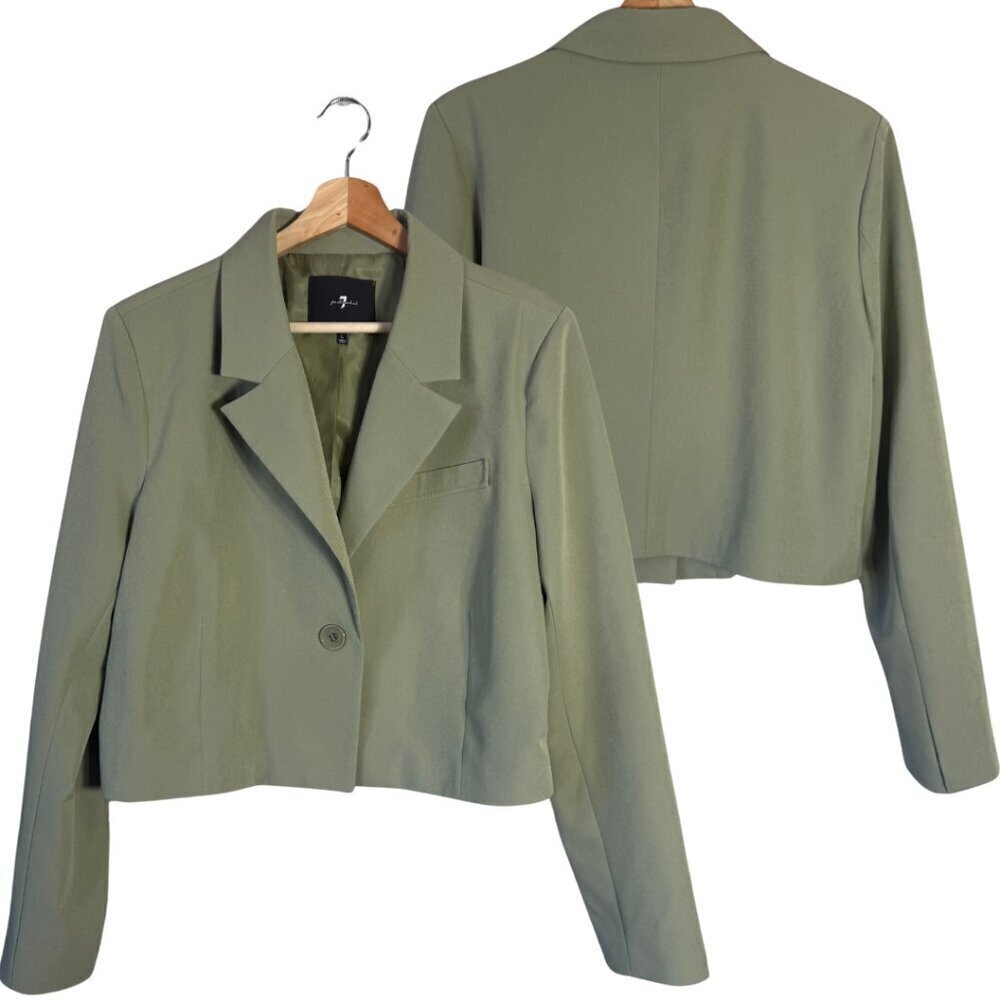 7 For All Mankind Cropped Blazer Jacket Women's Large Green Preppy Career Casual